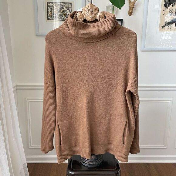 Lafayette 148 Cashmere Cowl Neck Sweater Tunic Caramel Pockets XS S M - Picture 1 of 8